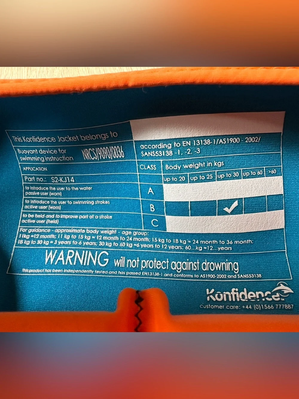 Konfidence Kids (6-7) Adjustable Swim Vest in Blue and Orange